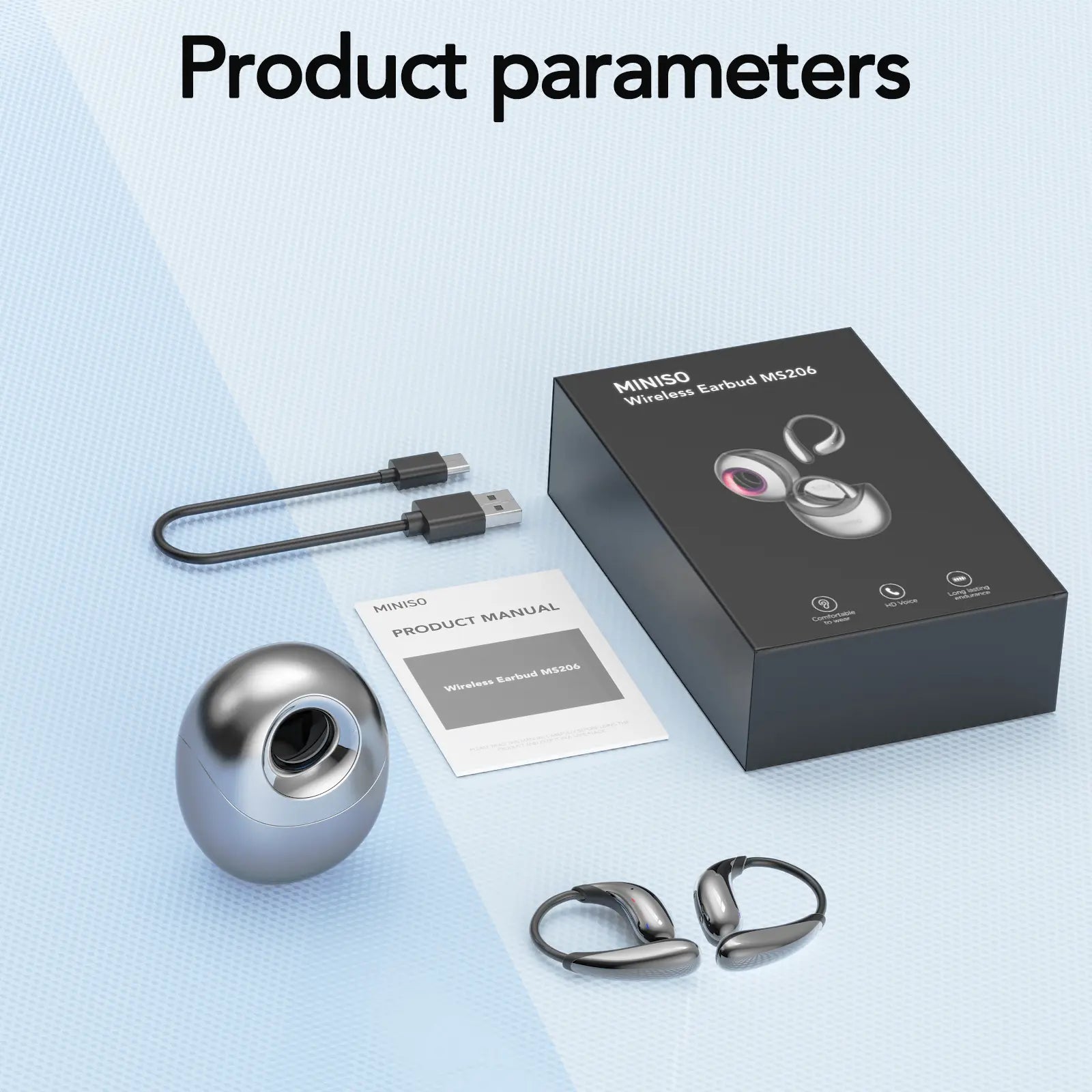 MINISO MS206 Wireless Translator BT V6.0 Earphones with APP Support 134 Languages, Earbuds with Microphone, Earhook, Sweatproof, Fast Charging, 48 Hours Playing Time, Compatible with IOS and Android, Black, Purple