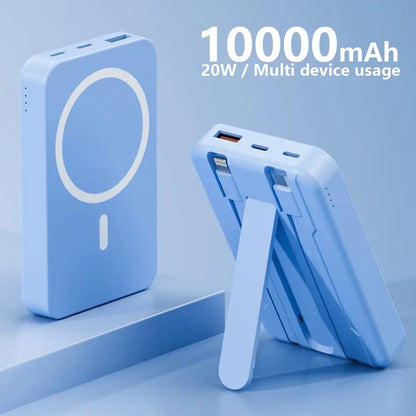 4-In-1 Bracket Magnetic Power Bank with Built-In Cable-Power Bank with Built-In Cable-Magnetic Power Bank 10000Mah with Phone Holder Wireless Portable Charger USB-C Cable Compatible Iphone 12 13 14 15 plus Pro Max Series