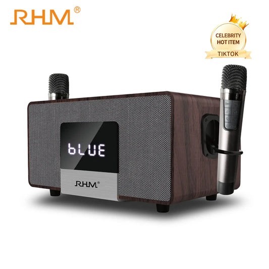RHM K-222 Karaoke Machine with 2 UHF Wireless Microphones Stereo, Bluetooth Speaker Subwoofer Optical Fiber, Bluetooth, AUX, USB, PC, Suitable for Home Party, Meeting
