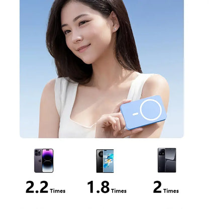 4-In-1 Bracket Magnetic Power Bank with Built-In Cable-Power Bank with Built-In Cable-Magnetic Power Bank 10000Mah with Phone Holder Wireless Portable Charger USB-C Cable Compatible Iphone 12 13 14 15 plus Pro Max Series
